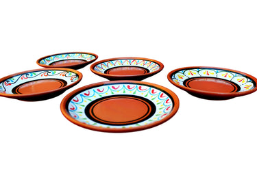 Terracotta White Tapa Plates Set of 5 - Hand Painted From Spain